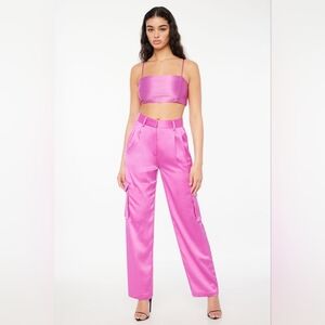 Dynamite Izabel Satin Classy Cargo Meadow Mauve Purple Straight Leg Pants 10 NWT